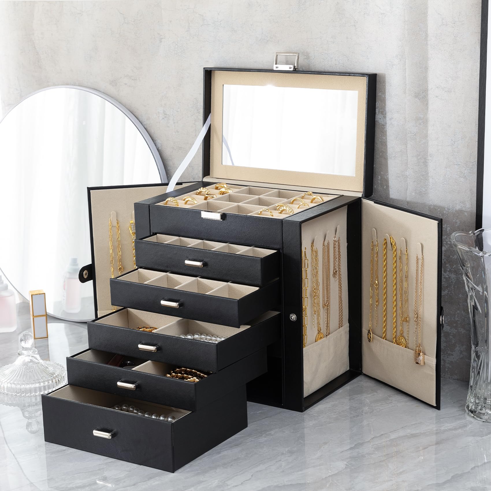 Jewelry Boxes for Women, 6 Layers Large Jewelry Organizer Box with